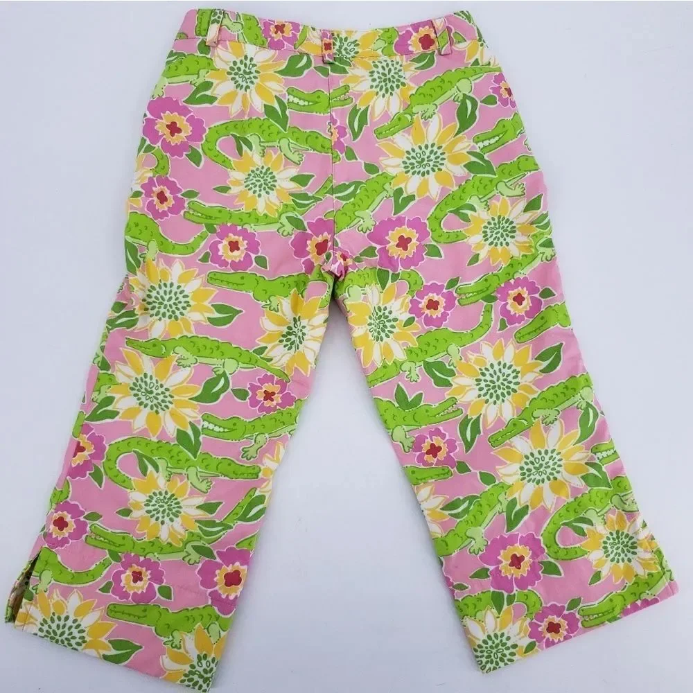 Lilly Pulitzer Capris‎ Pants Croc Monsieur Pink Green Alligators